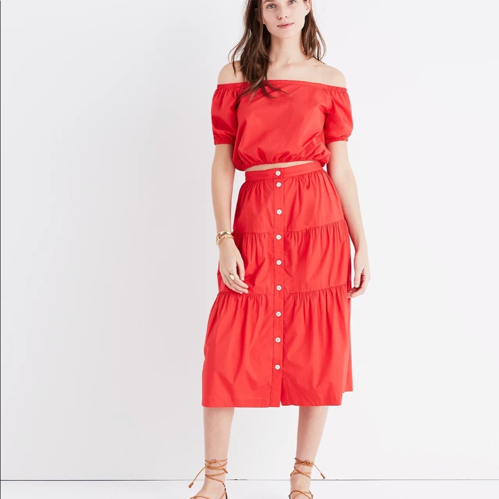 MADEWELL off the shoulder bubble top in true red size XS - Picture 6 of 11